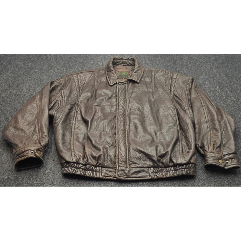 Robert Comstock Endurance Bomber Jacket Men 44 Brown Leather Vintage Zip Up